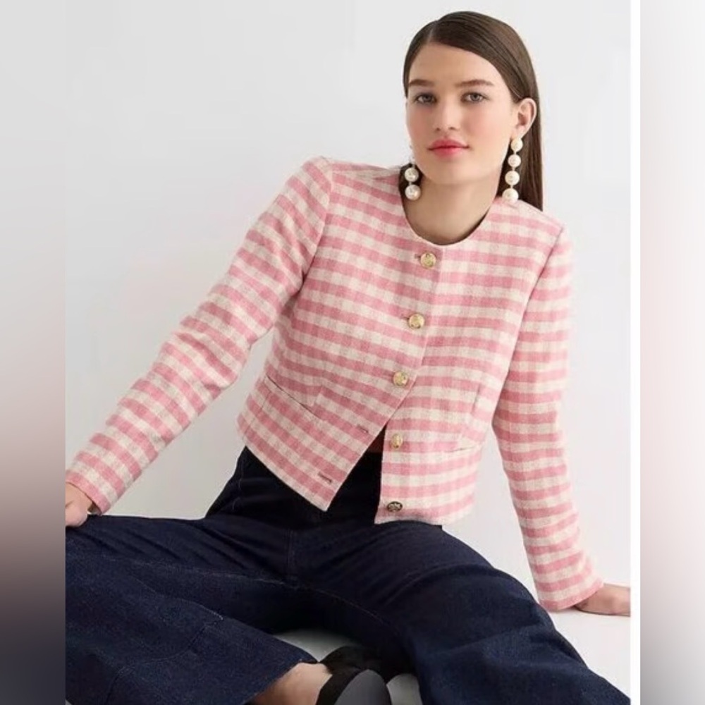 J.Crew Louisa Lady Jacket in Gingham Terry Tweed - Size 4 - Picture 2 of 11